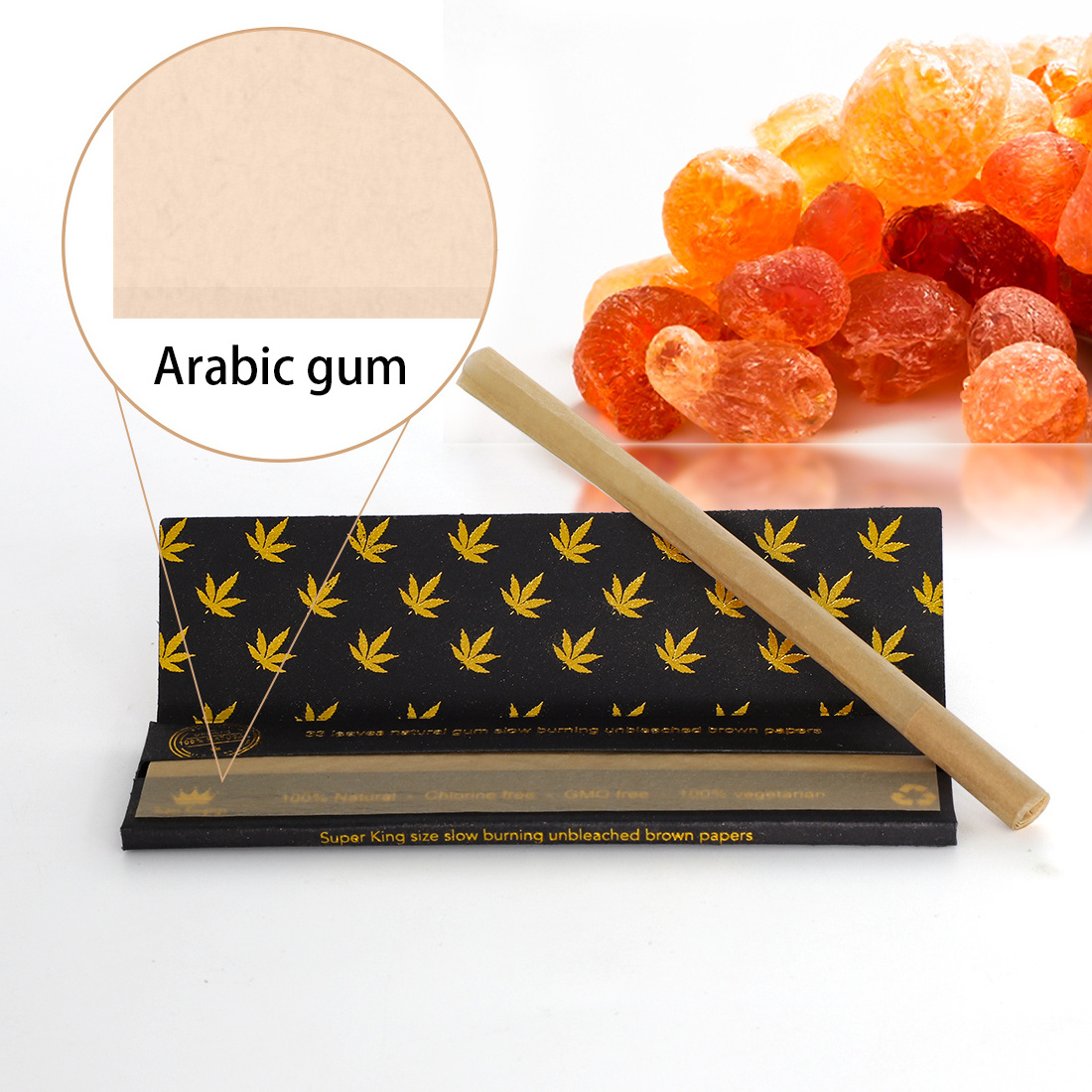 Alien Puff  Super Kingsize Unbleached Brown Rolling Paper Black Gold Foil Holograph Booklet  Natural Arabic Gum OEM  Custom Logo