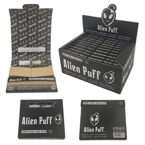 HP2207-AP Alien Puff 1 1/4 Size Slow Burning Unbleached Brown Rolling Paper with Filters with Glass Tips