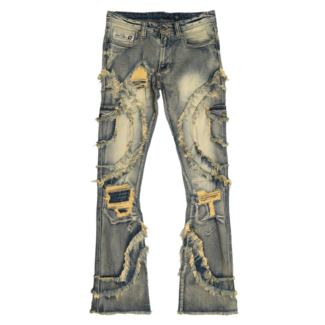 ZhuoYang Garment Stacked Jeans Men's Stacked Trousers Pants Locked And Loaded Ripper Jeans