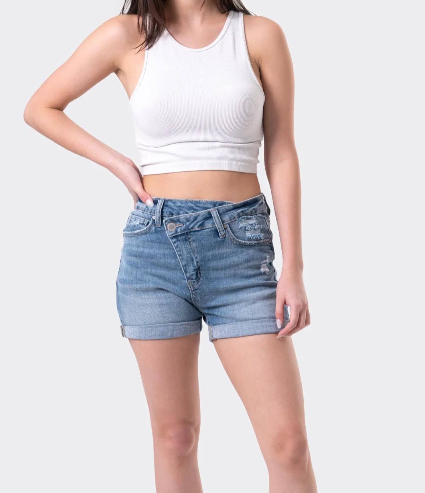 Womens Casual Elastic Denim Shorts Rolled Cuff Destroyed Jeans Shorts High Waist Teen Tight Pants Hot Shorts