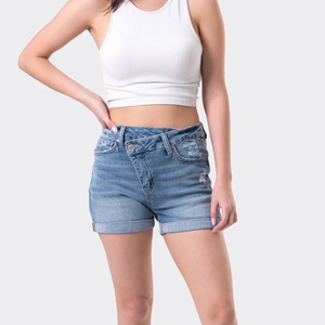 Womens Casual Elastic Denim Shorts Rolled Cuff Destroyed Jeans Shorts High Waist Teen Tight Pants Hot Shorts