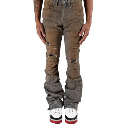 HG Custom Denim Luxury Flare Snap Button Branded Jeans denim pant Men Flared Pants vintage Distressed Skinny Stacked Jeans