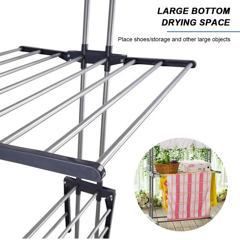 3 Tier Laundry Organizer Clothes Drying Rack Rolling Collapsible Garment Laundry Dryer Hanger