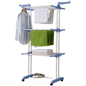 3 Tier Laundry Organizer Clothes Drying Rack Rolling Collapsible Garment Laundry Dryer Hanger