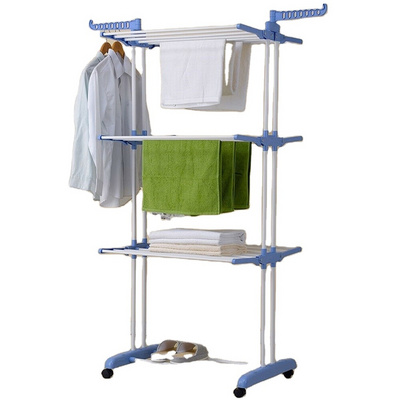 3 Tier Laundry Organizer Clothes Drying Rack Rolling Collapsible Garment Laundry Dryer Hanger