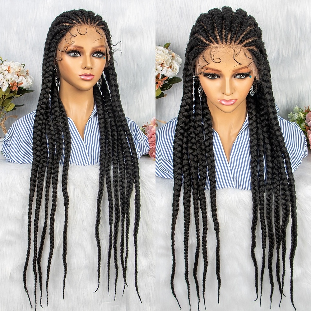 Highknight Wholesale Full Lace Braided Synthetic Hair Wigs Heat Resistant Synthetic Lace Front Hair Wigs For Black Women