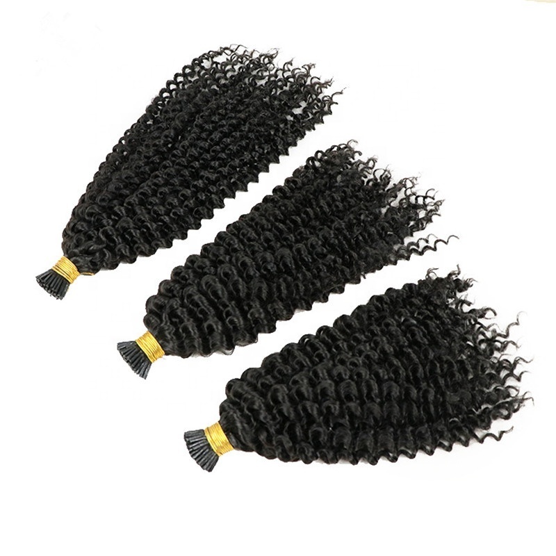 Highknight Cheap Afro Kinky Curly I Tip Hair Extensions Natural Human Hair 1g/s 100Strands Keratin Pre bonded Hair Extensions