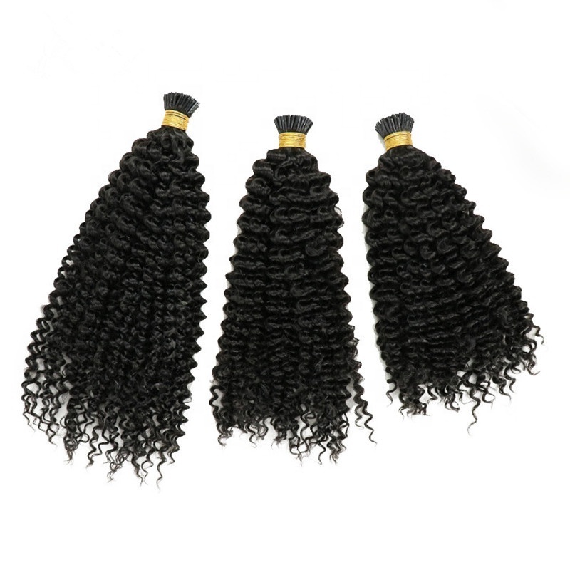 Highknight Cheap Afro Kinky Curly I Tip Hair Extensions Natural Human Hair 1g/s 100Strands Keratin Pre bonded Hair Extensions