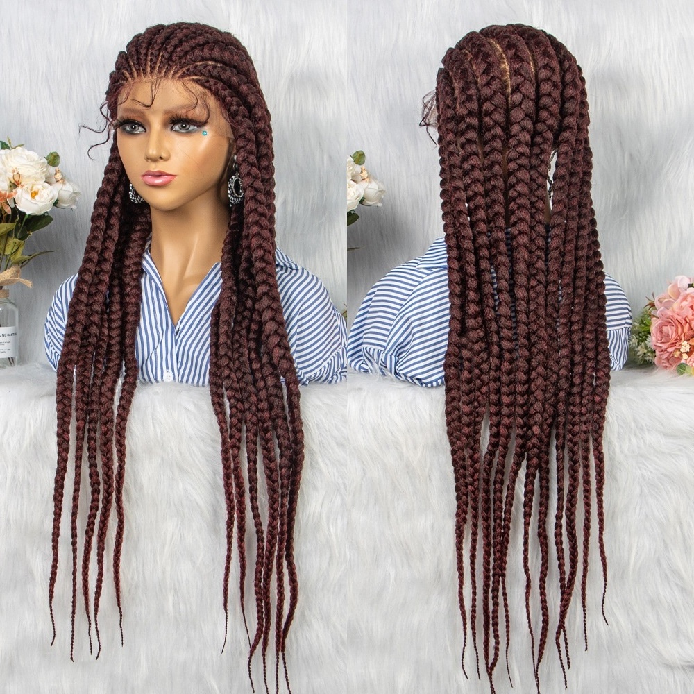 Highknight Wholesale Full Lace Braided Synthetic Hair Wigs Heat Resistant Synthetic Lace Front Hair Wigs For Black Women