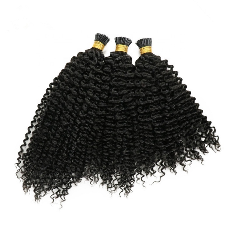 Highknight Cheap Afro Kinky Curly I Tip Hair Extensions Natural Human Hair 1g/s 100Strands Keratin Pre bonded Hair Extensions