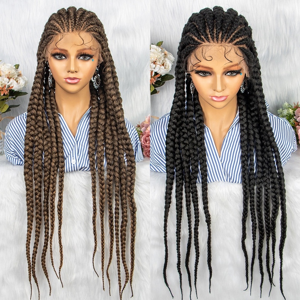 Highknight Wholesale Full Lace Braided Synthetic Hair Wigs Heat Resistant Synthetic Lace Front Hair Wigs For Black Women