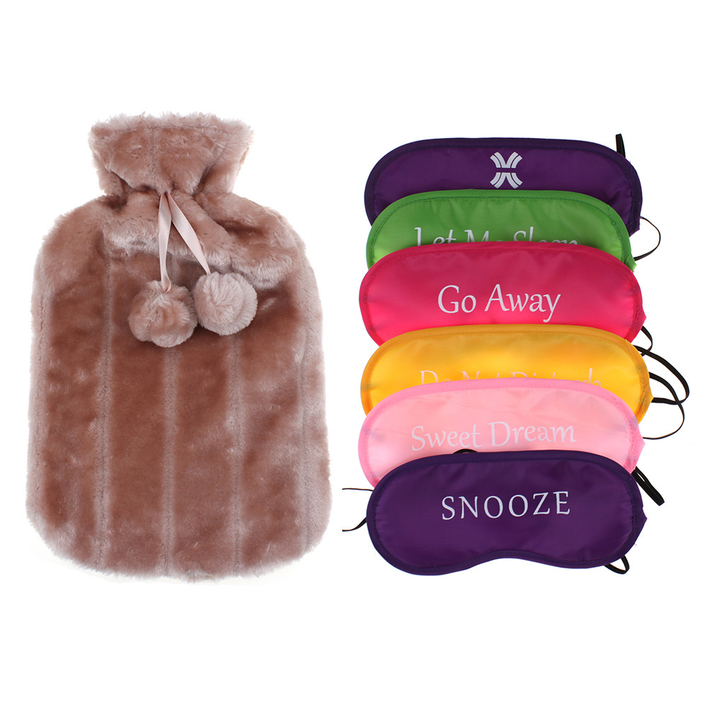 hot water bottle rubber faux fur hot water bag cover and sleep eye mask