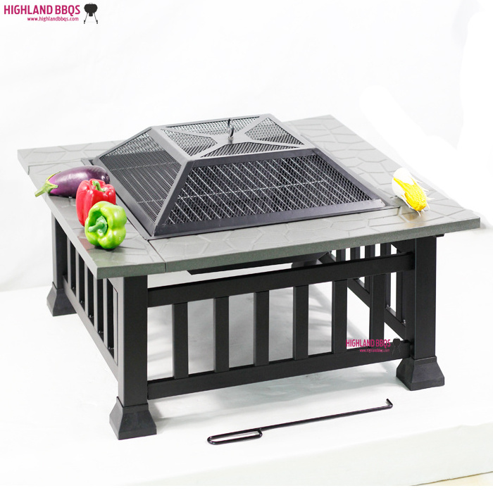 Wood Charcoal burning Fire Brazier Steel Fire basket square steel firepit stove with grill grate