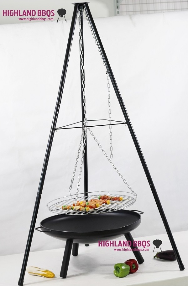 Camping tripod hanging bbq grills hanging fire pit height adjustable charcoal Bbq Grill