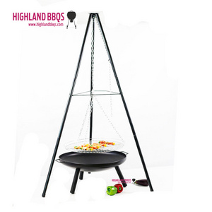 Camping tripod hanging bbq grills hanging fire pit height adjustable charcoal Bbq Grill