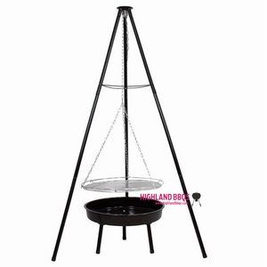 Tripod BBQ Grill Hanging Chain Charcoal BBQ Grill Height Adjustable Fire Pit Hanging Tripod Swing Fire Pit Outdoor Barbecue