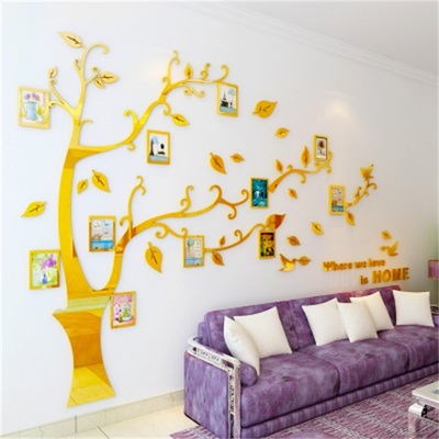 3D Crystal Tree Wall Art Sticker With Acrylic Photo Frame For Home Bedroom Living Room Decoration