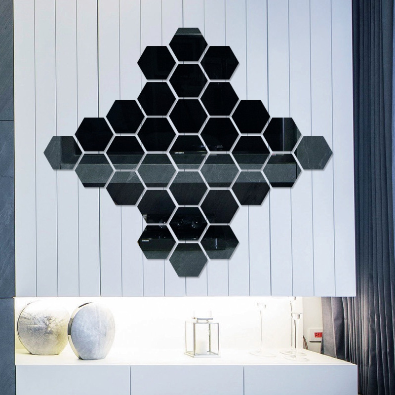 12pcs Fashion DIY wall hexagon Arabic number  Living Room Stair mirror Sticker