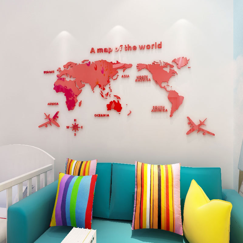 Home Decoration Acrylic Wall Sticker World Map for Bedroom Living Room Original Creative Map Wall Art 3d L XL XXL