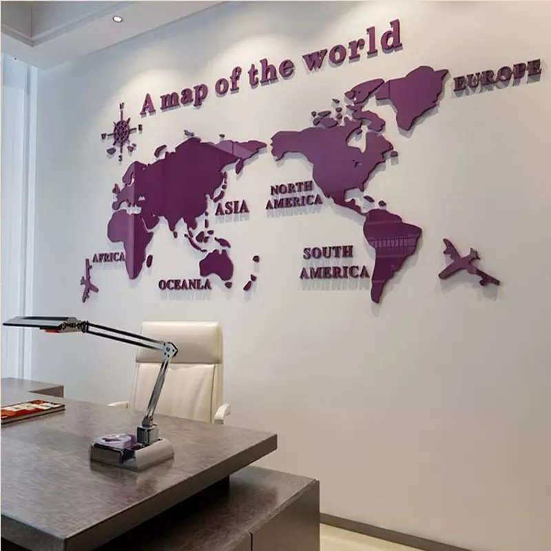 Home Decoration Acrylic Wall Sticker World Map for Bedroom Living Room Original Creative Map Wall Art 3d L XL XXL