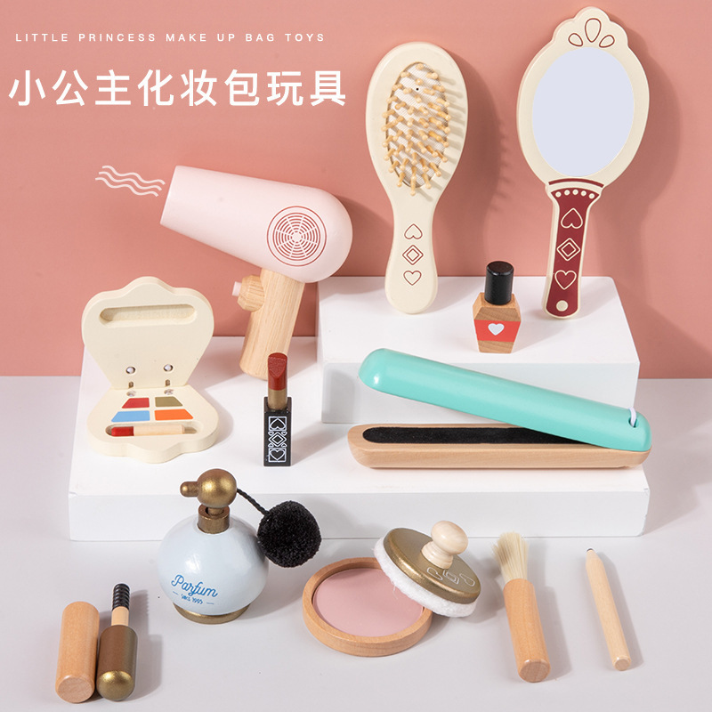 Pretend Play Wooden Toy Beauty Set Cosmetics Perfume Girls Toys Beauty Play Kit Princess Kids Makeup Toy Set