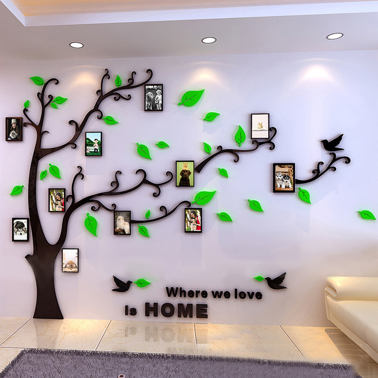 3D Crystal Tree Wall Art Sticker With Acrylic Photo Frame For Home Bedroom Living Room Decoration