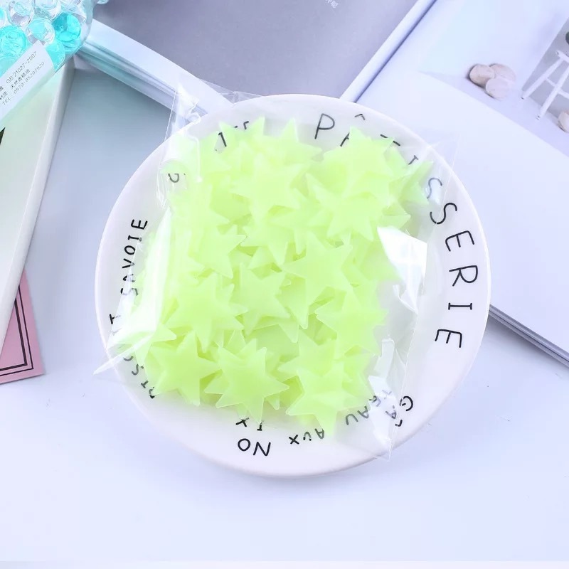 Plastic Sticker Fluorescent 3D Stereoscopic Wall Sticker Explosion 3cm Blue Light Luminous Star 100 Pieces of Luminous HL