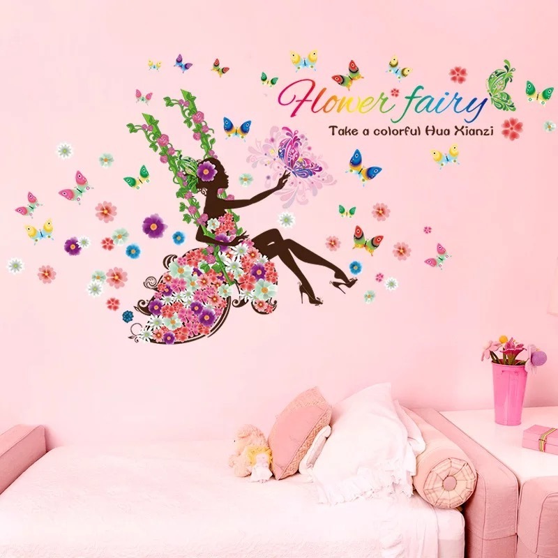 Swing flower fairy bedroom living room TV wall wall decoration PVC wall stickers