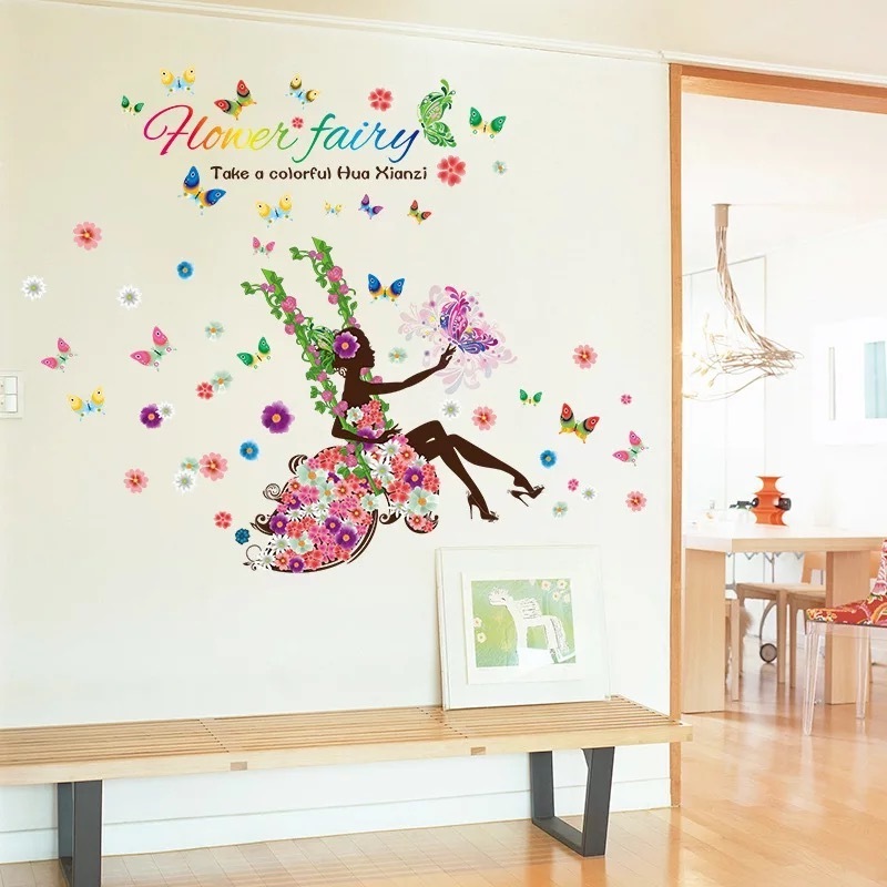 Swing flower fairy bedroom living room TV wall wall decoration PVC wall stickers