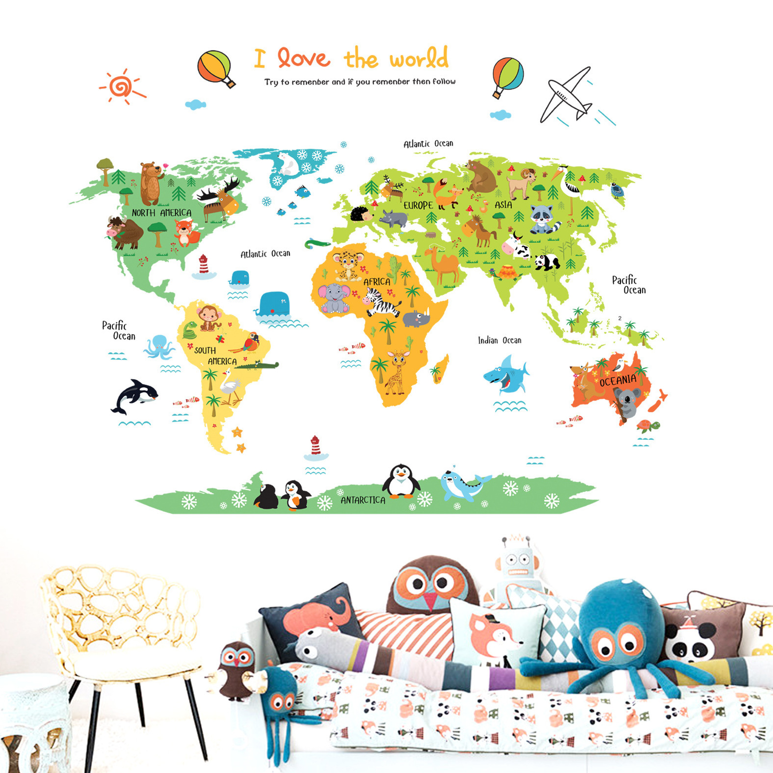 New Arrival Removable PVC Home Decor Letter Vinyl Sticker  World Map Wall Sticker