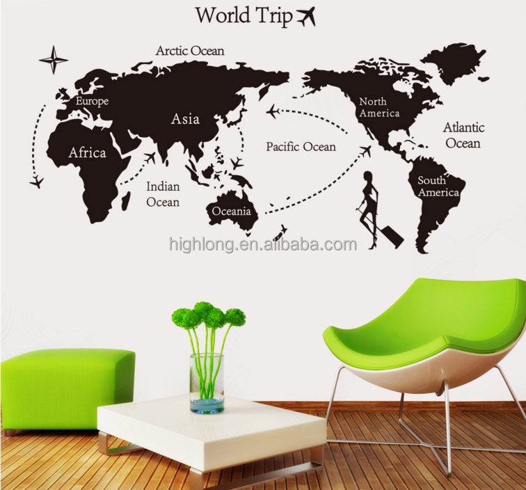 Removable Home decor diy samolepky  world trip map baseboard pvc my world wall sticker