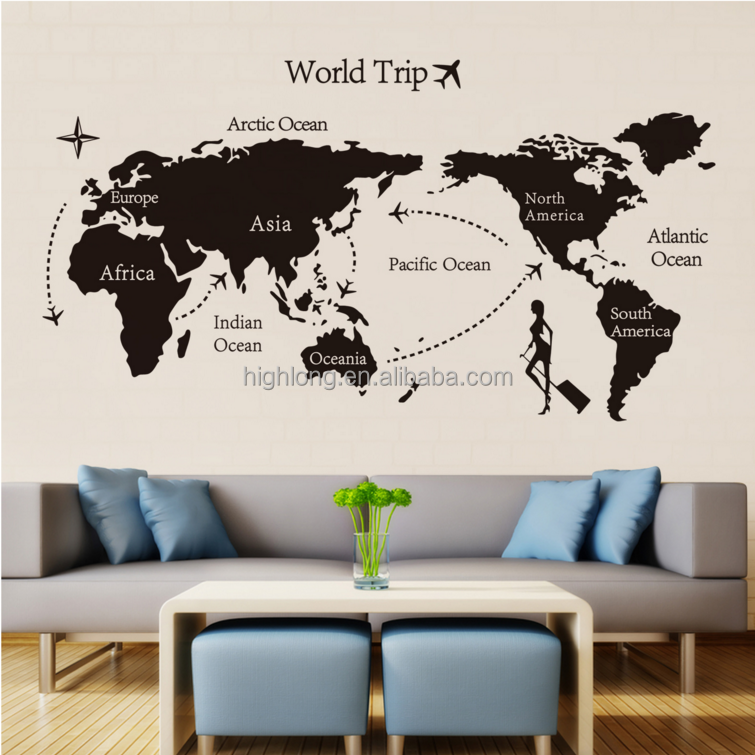 Removable Home decor diy samolepky  world trip map baseboard pvc my world wall sticker