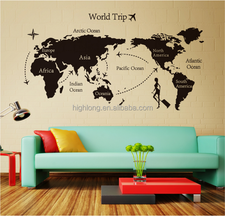 Removable Home decor diy samolepky  world trip map baseboard pvc my world wall sticker