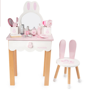 kindergarten toys Dresser Set Make Up Toys Pretend Play pink Rabbit Dressing Table (with Legs) wooden  toys for babies