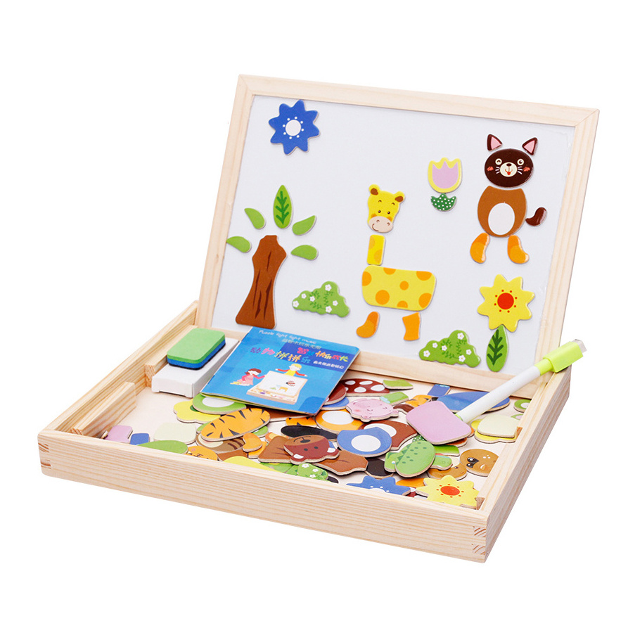 Wooden magnetic jigsaw puzzle animal double-sided drawing board children's educational puzzle