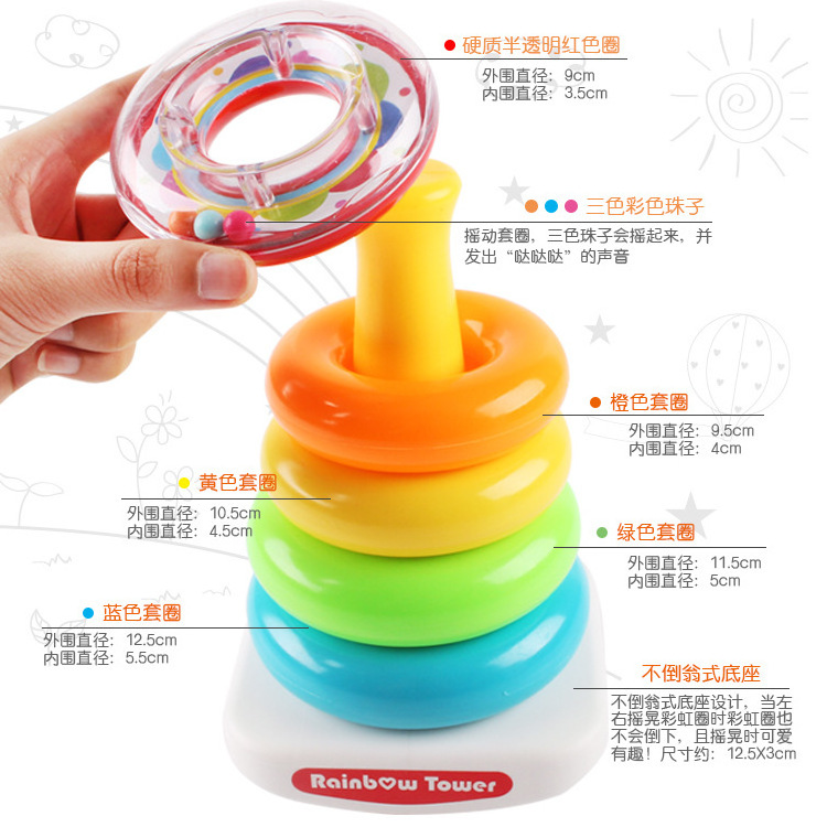 Stacking Infant 6-12 Months Early Educational Folding Ring Educational rainbow tower Toys