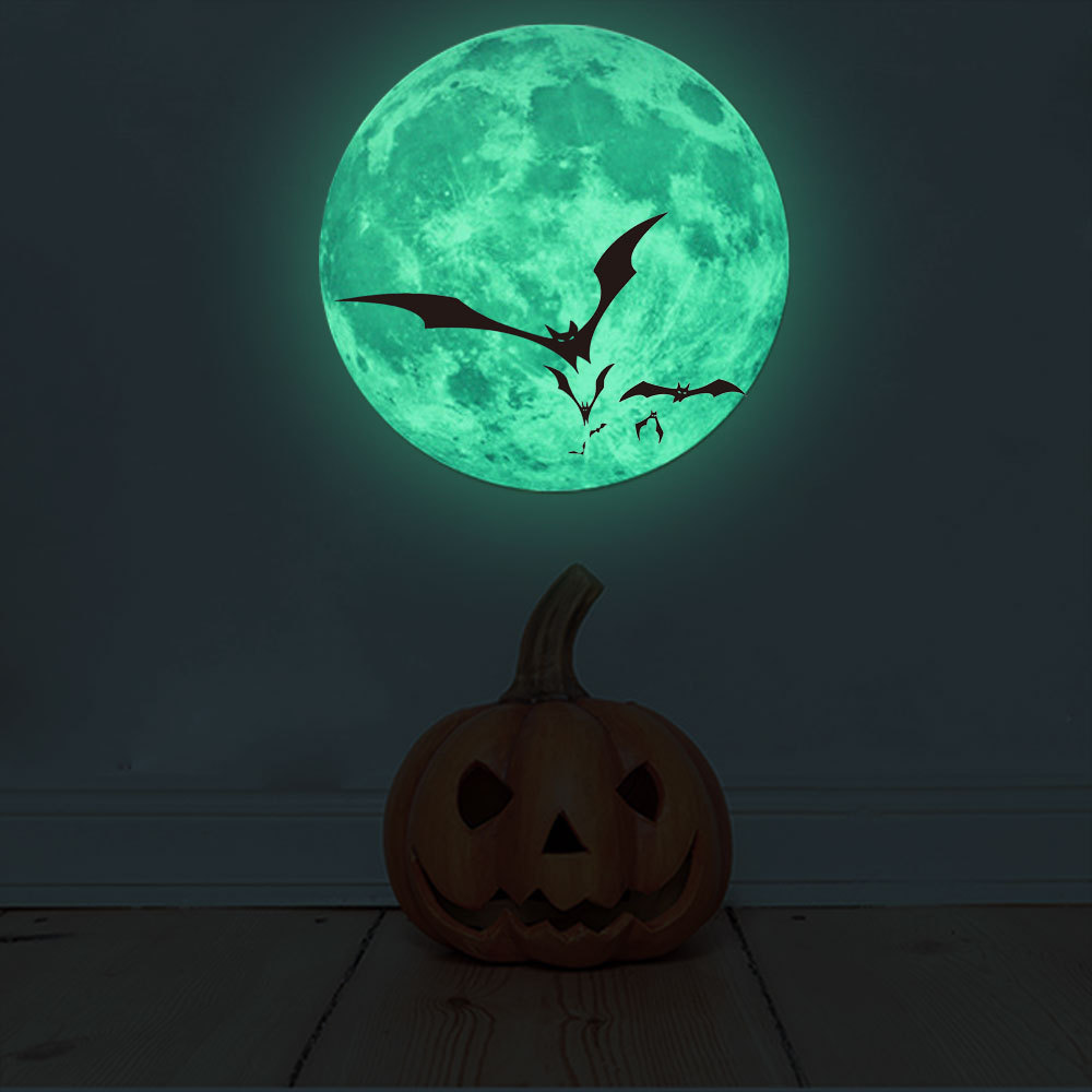 30cm Glow in Dark Moon castle witch bat Glowing Ceiling Decals for Bedroom Living Room