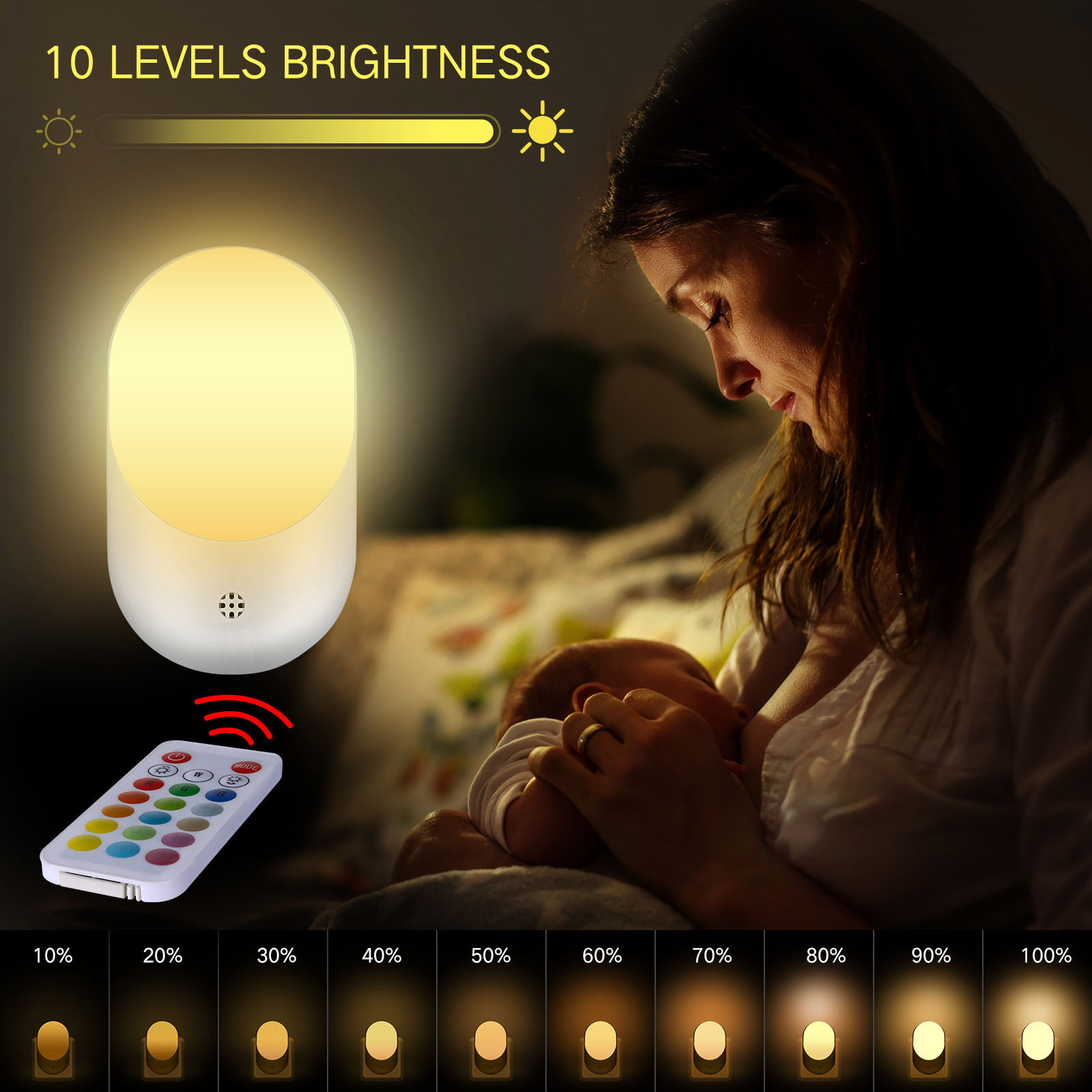 Home Decor Wholesale Night Lights Plug In Wall Lamp Smart Sensor LED Night Light Bedside Remote Control 6 Color LED RGB Light