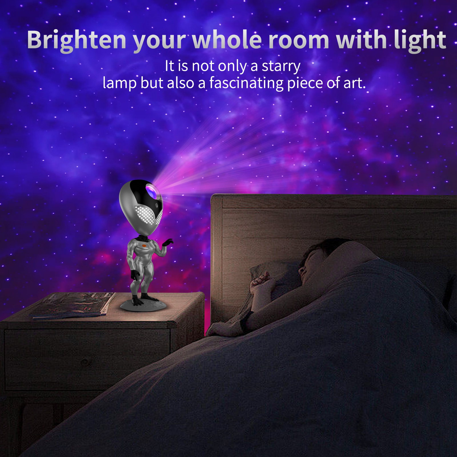 Factory Priced Alien Starry Sky Projection Night Light With Speaker Sound System That Can Rotate 360 Degrees Without Dead Angles