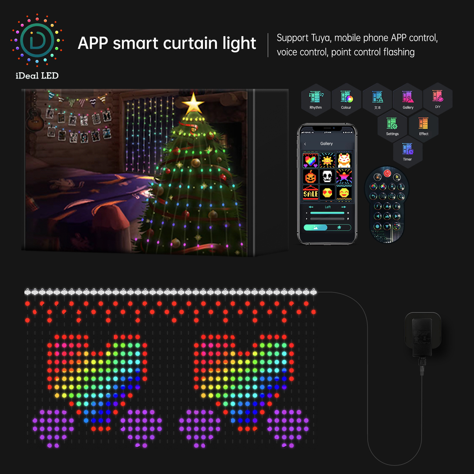 New Hot App Control Smart Rgb Pixel Curtain Lights Party Holiday Lighting Programmable Led Fairy Smart Curtain Lights