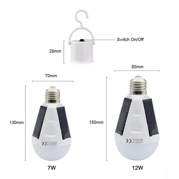 2 years warranty 7W 12W E27 led solar light bulb