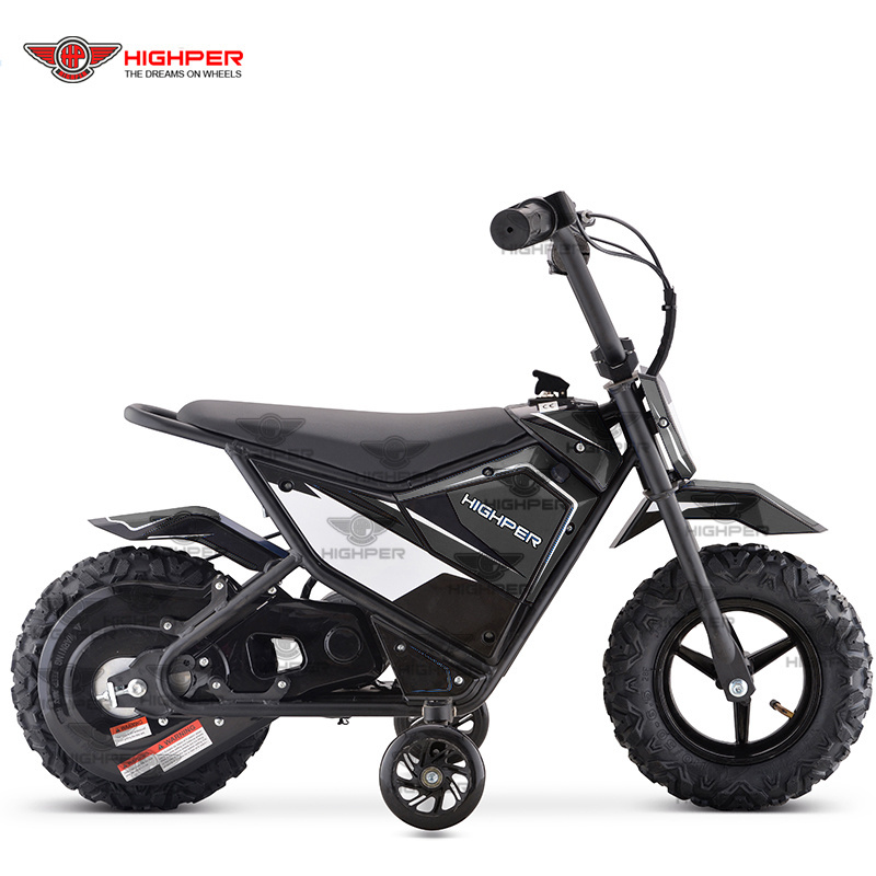 250W Kids Dirt Bike Battery-Powered Ride-On Electric Motorcycle with Charging 24V Battery and Training Wheels