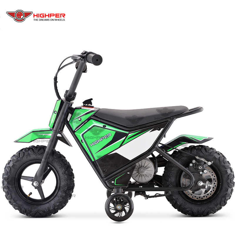 250W Kids Dirt Bike Battery-Powered Ride-On Electric Motorcycle with Charging 24V Battery and Training Wheels