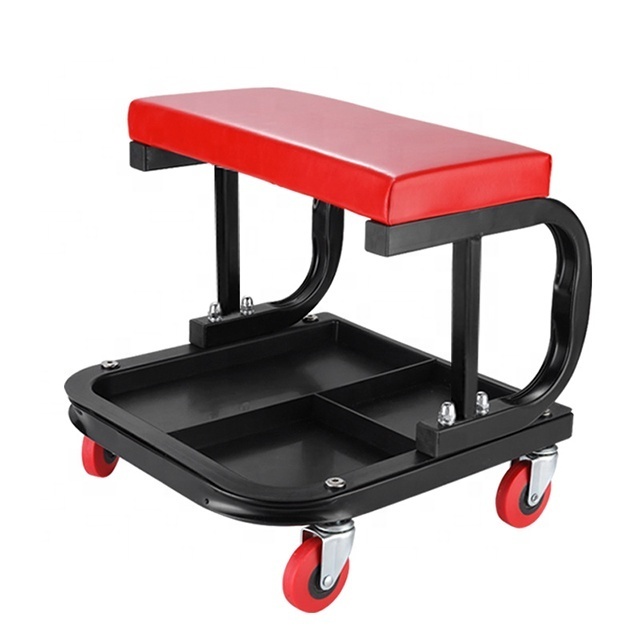 Car detailing mechanical creeper seat with tool tray storage