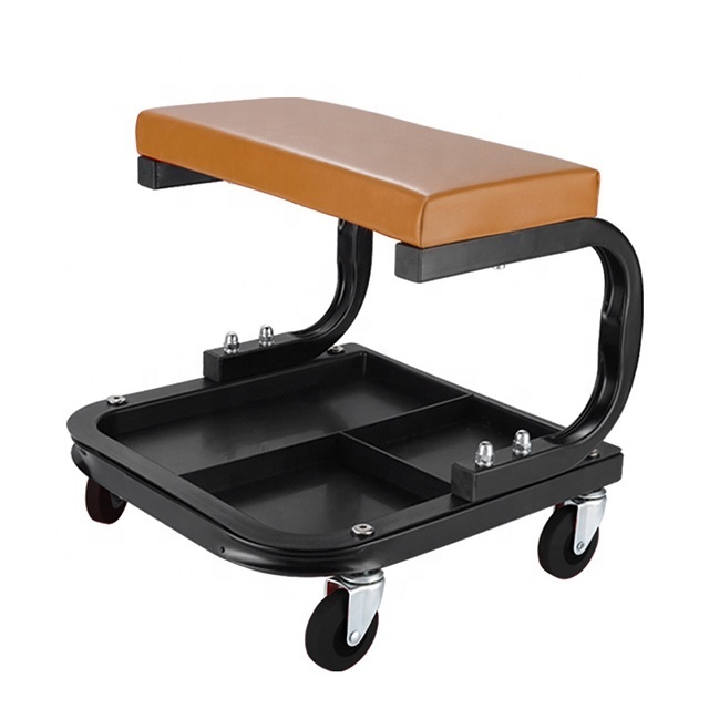 Car detailing mechanical creeper seat with tool tray storage