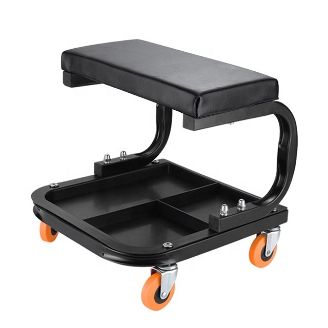 Car detailing mechanical creeper seat with tool tray storage