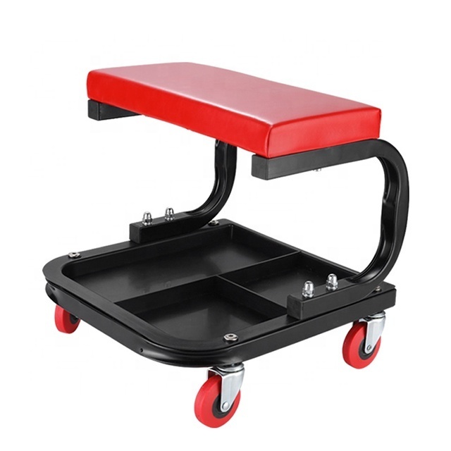 Car detailing mechanical creeper seat with tool tray storage