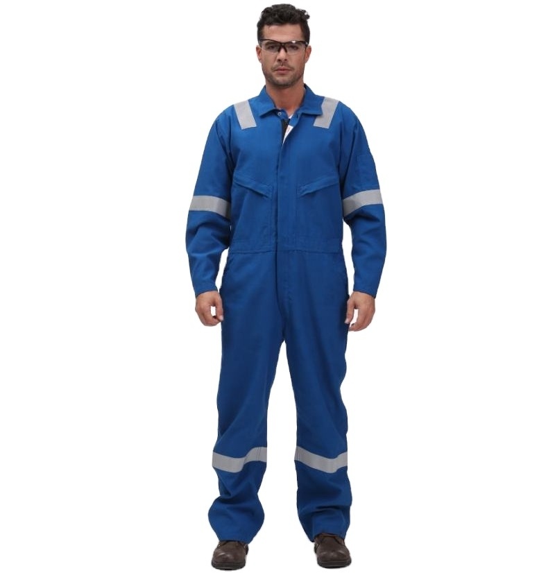 Custom 100% Cotton Safety Workwear Coverall Welding Anti flame Coverall Reflective Tape Mechanic Overalls Construction Jumpsuit