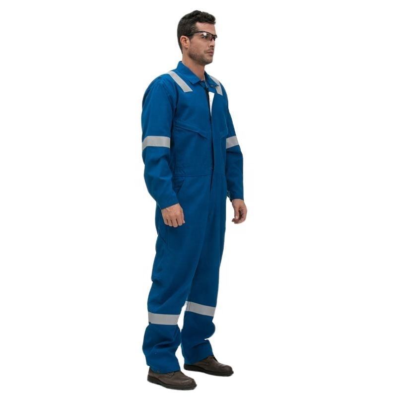 Custom 100% Cotton Safety Workwear Coverall Welding Anti flame Coverall Reflective Tape Mechanic Overalls Construction Jumpsuit