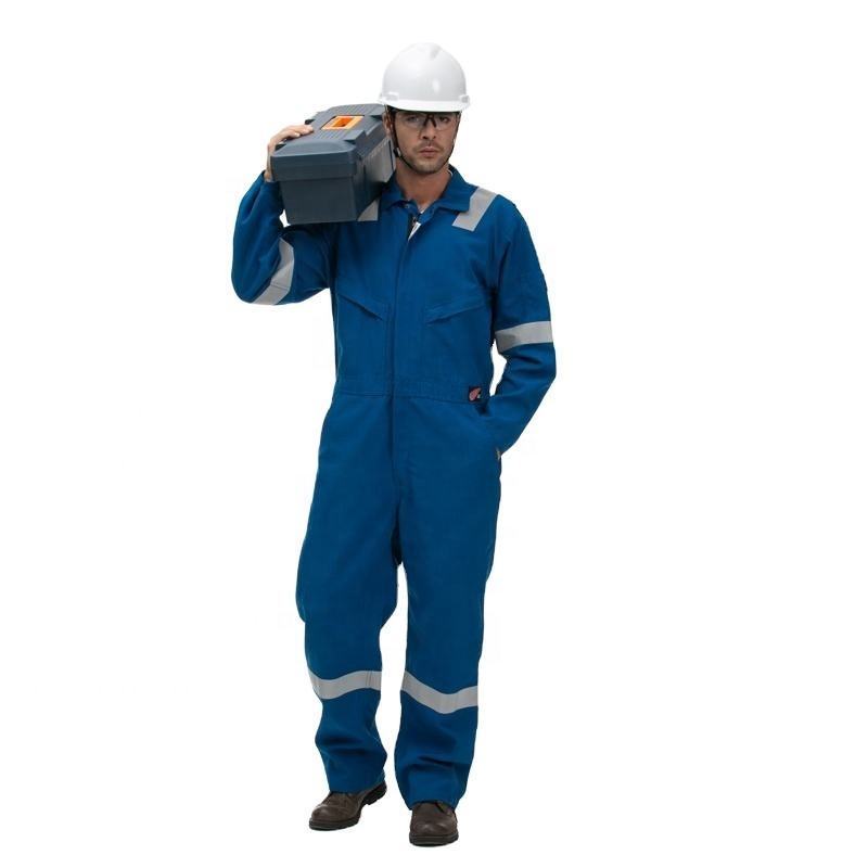 Custom 100% Cotton Safety Workwear Coverall Welding Anti flame Coverall Reflective Tape Mechanic Overalls Construction Jumpsuit